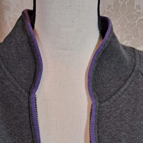 Eddie Bauer Sport Size Medium Petite Gray Full Zip Sweater Snowflake Sleeves EUC - Picture 2 of 12